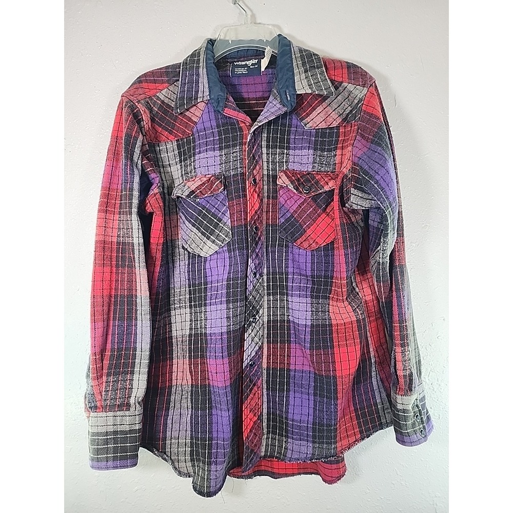 Vintage Wrangler Plaid Flannel Pearl Snap Shirt‎ X Long Tails 100% Cotton